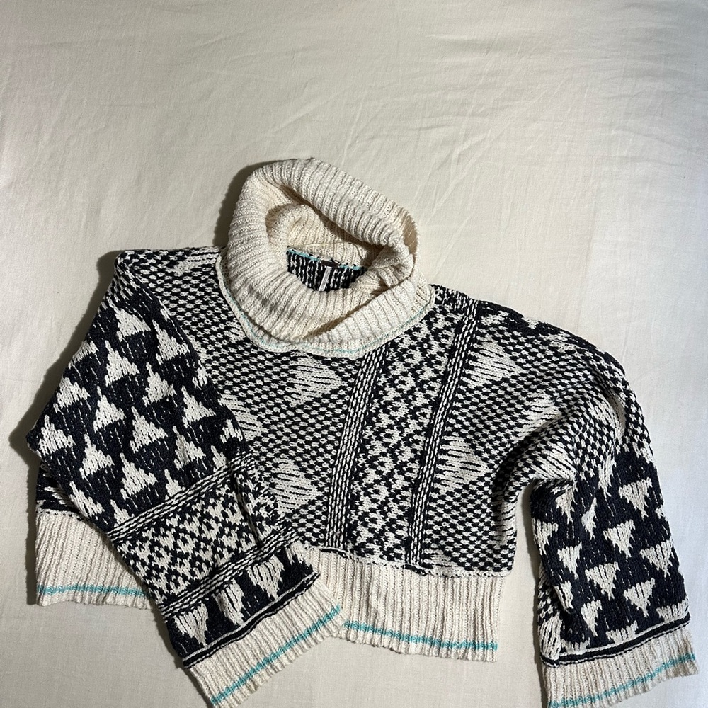 Free People Jupiter Black and Cream Cowl Neck Sweater - Picture 4 of 14
